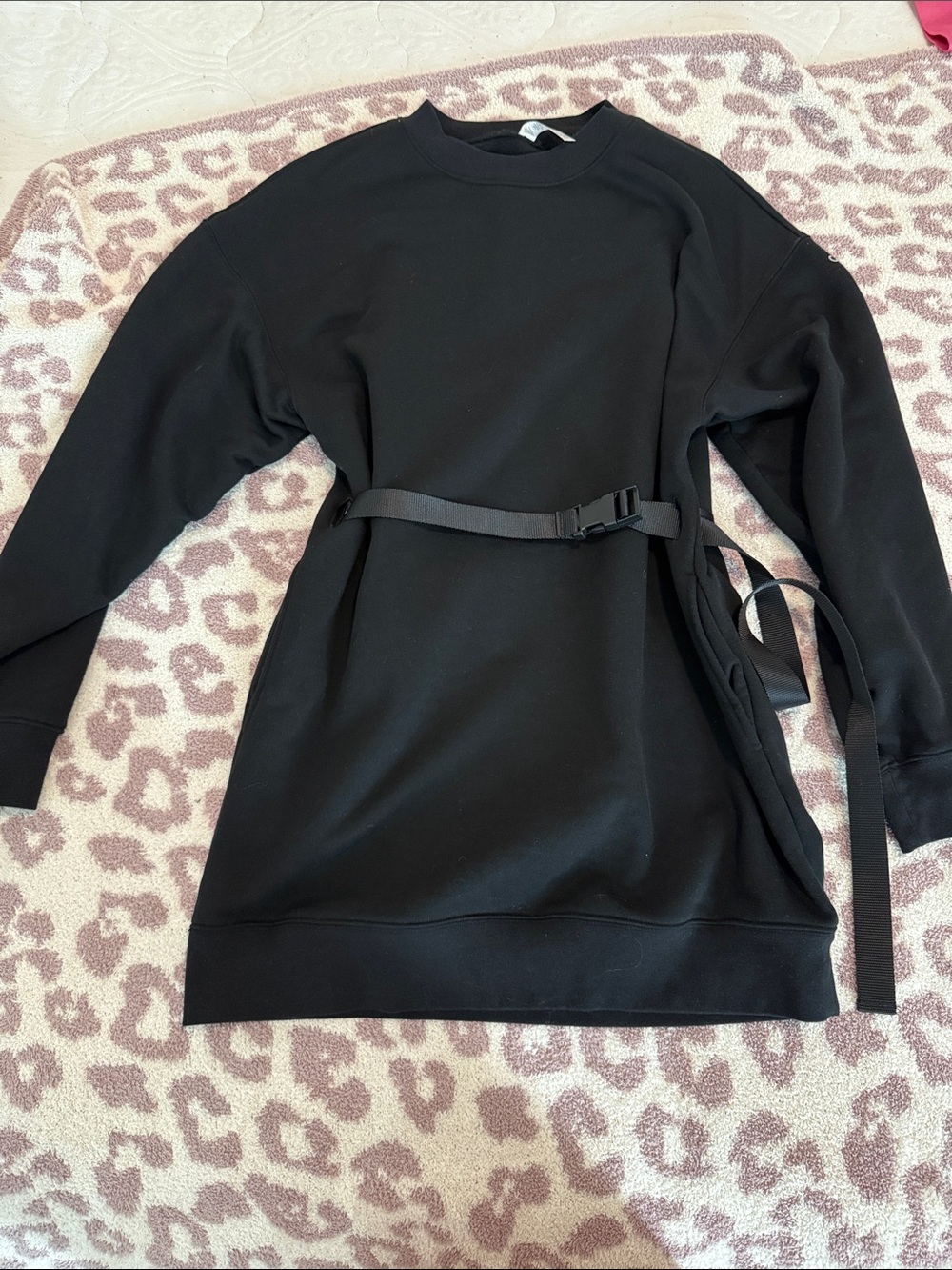ALO Yoga Black Belted Mini Sweatshirt Dress